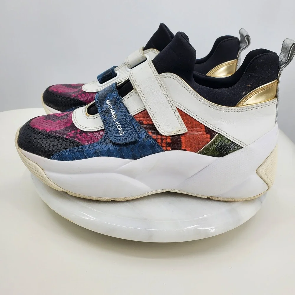 Michael Kors Keeley Multi Color Snakeskin Leather Chunky Sneakers Women 8M Shoes